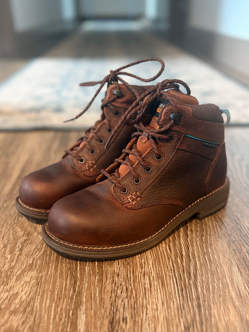 Women’s Brown Leather Work Boots - Rugged Lace-Up Comfort with Composite Toe